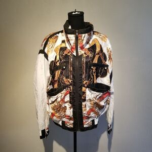 VINTAGE OTELLO PELLE JACKET 80S NATIVE PRINT SIZE MEDIUM Shd